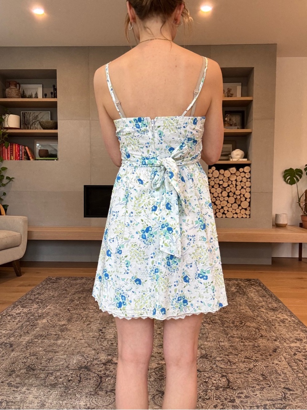 Vintage Cotton Floral Sundress with Blue & Green Print xs - Picture 6 of 14